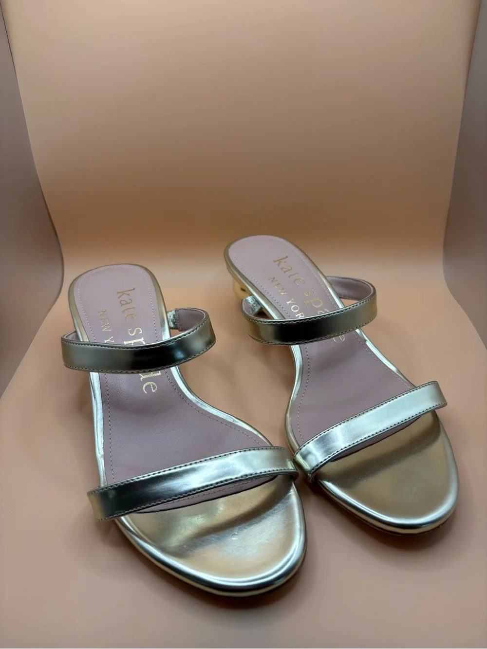 kate spade Gold Metallic Double-Strap Slide Mules